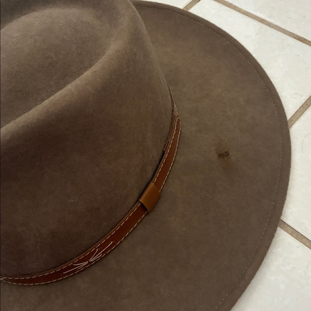 Brown Wide Brim Hat with Tan Band - Picture 3 of 3